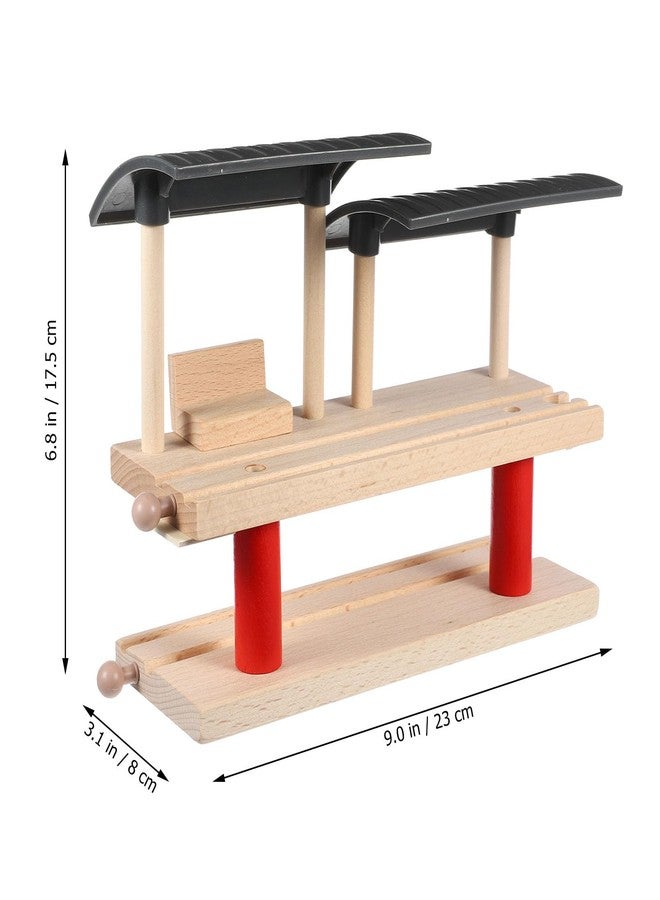 VICASKY Wooden Train Set with Double-Deck Barricade Railway Track Toys -Train Railway Playing Station Accessory Playset for Kids, Railroad Platform & Scenic Layouts 9.05 X 6.88 X 3.14 Inch - Image 5